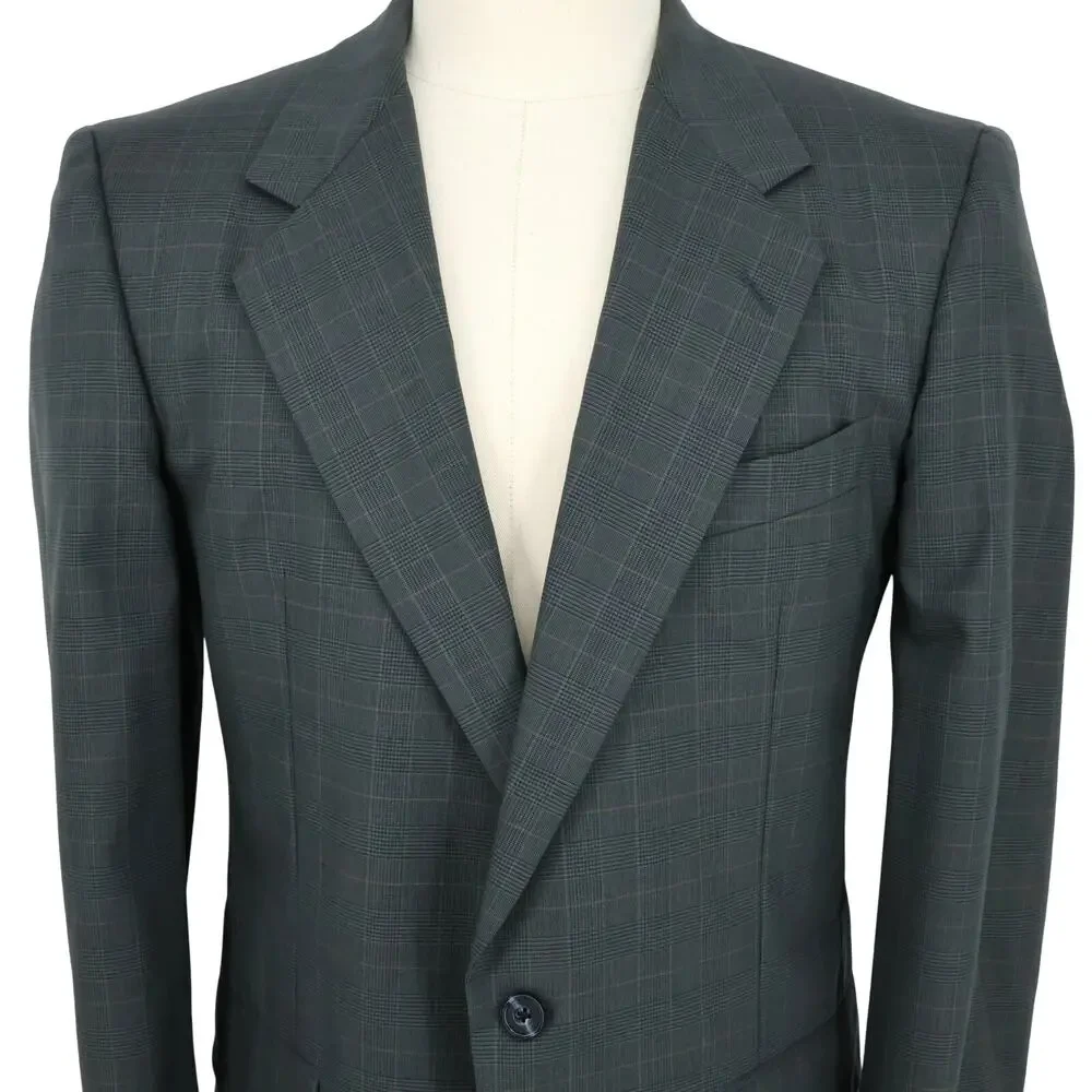 Hickey Freeman Sport Coat Mens 41R Gray Windowpane Plaid Wool Jacket Blazer Vtg